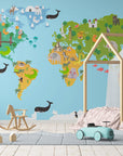 Papier Peint Enfant - Carte Du Monde Des Animaux