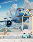 Papier Peint Enfant - Avion Et Nuages Flottants