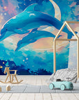 Papier Peint Enfant - Baleine Et Poissons Volants