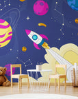 Papier Peint Enfant - Fusée Et Planètes Lointaines