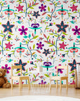 Papier Peint Enfant - Motifs Floraux Colorés