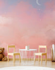 Papier Peint Enfant - Nuages Roses Et Étoiles