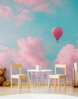 Papier Peint Enfant - Montgolfières Et Ciel Rose