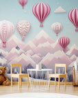 Papier Peint Enfant - Nuages Et Montgolfières Roses