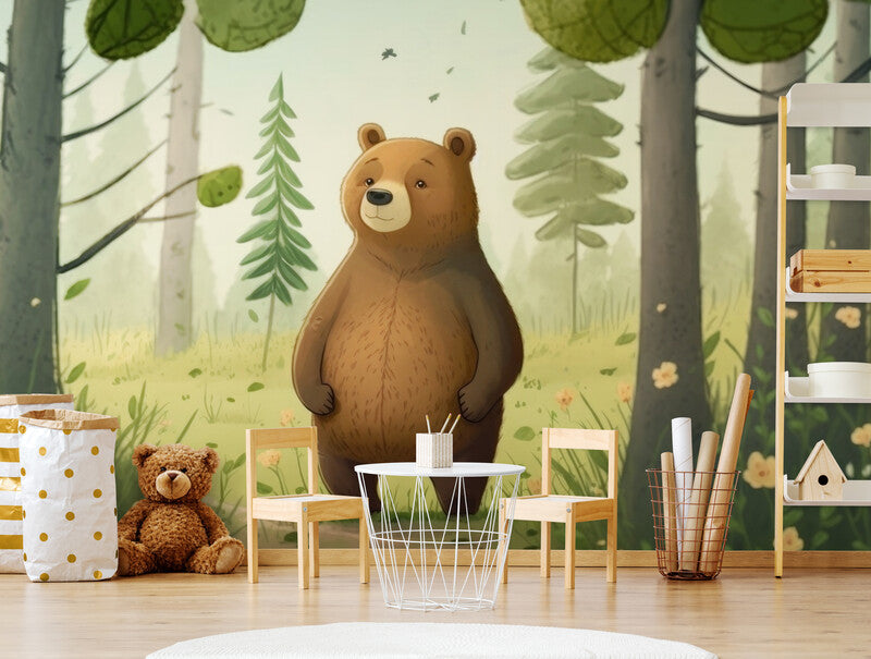 Papier Peint Enfant - Ours Dans La Forêt Mystique