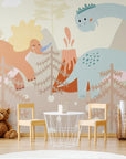 Papier Peint Enfant - Volcan Et Dinosaures