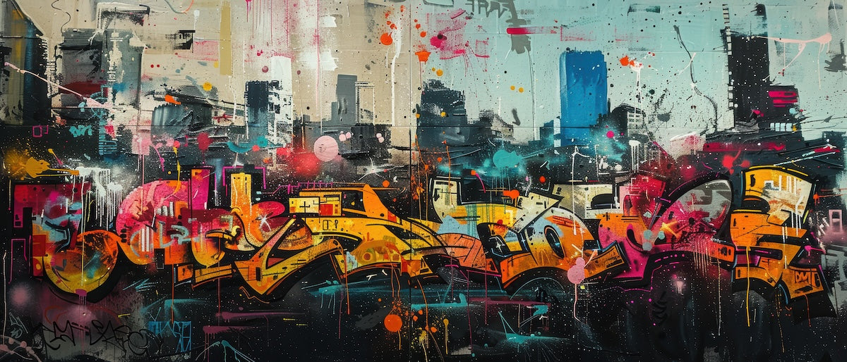 Papier peint graffiti - lettrages urbains et gratte-ciels