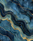 Papier Peint Moderne - Marbre Bleu Et Doré