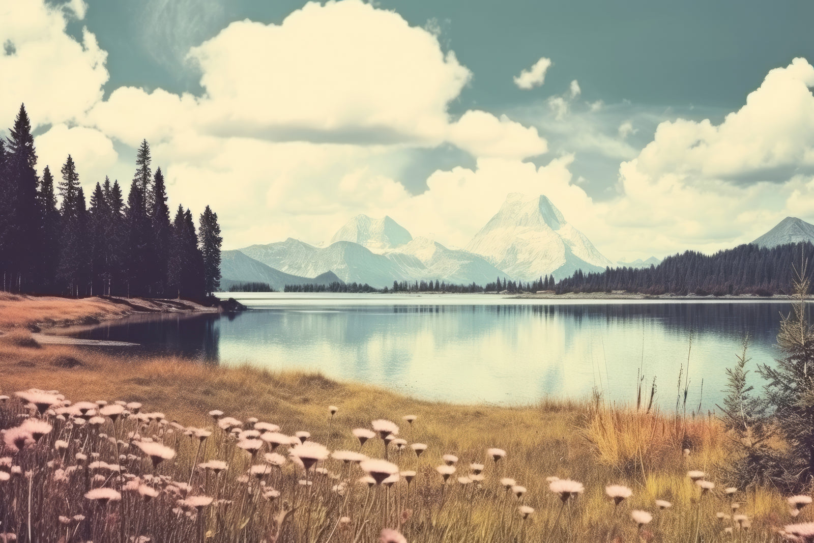 Landscape wallpaper – Mountain lake with soft reflections