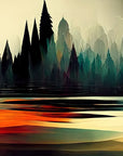 Papier Peint Abstrait - Paysage Forêt Et Lac