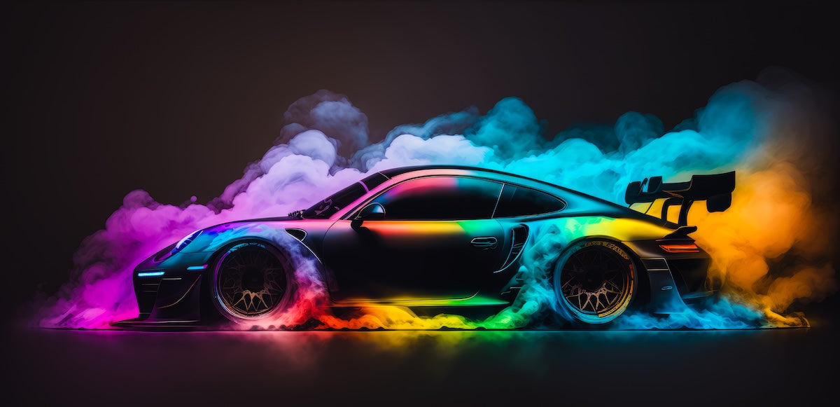 Papier peint voitures - voiture de sport aux reflets néon