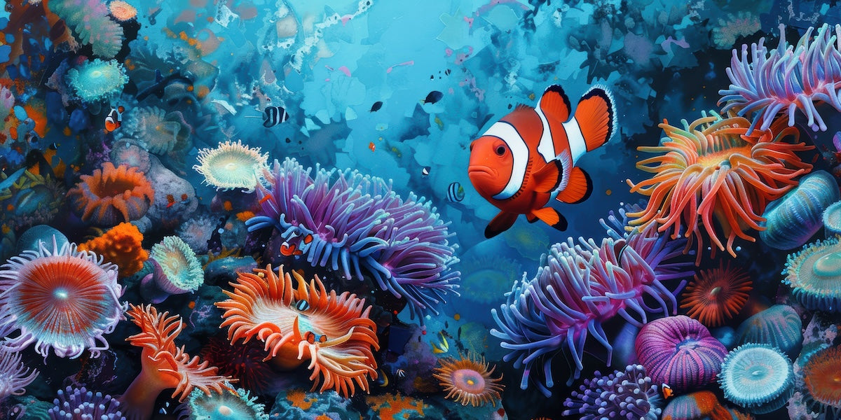 Papier peint animaux - poisson-clown au milieu d'un récif coloré