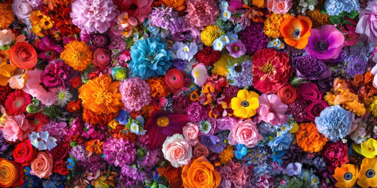 Papier peint fleuri - tapis floral multicolore