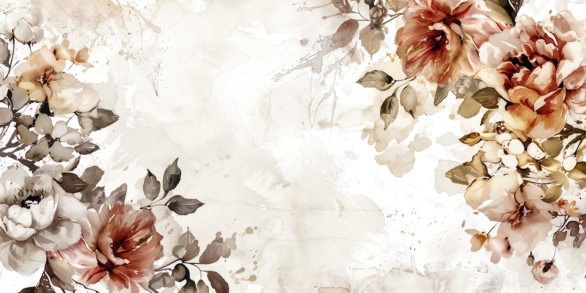 Papier peint fleuri - pivoines sépia d'antan