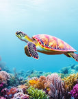 Papier peint animaux - tortue de mer glissant sur les coraux
