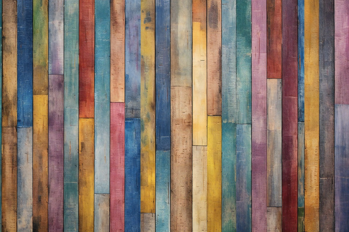 Papier Peint Imitation - Planches De Bois Multicolore