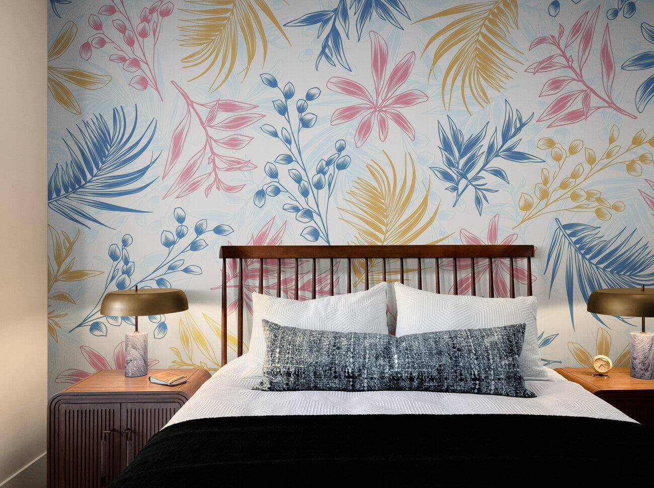 Tropical Wallpaper - Pastel Flowers and Leaves