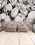 Papier Peint Floral - Motifs Floraux Noir Et Blanc