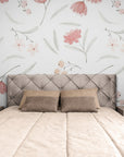 Papier Peint Floral - Fleurs Sur Fond Blanc