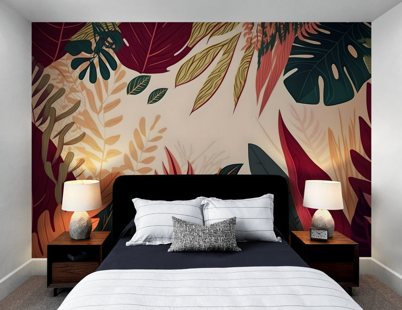 Papier Peint Exotique - Feuillage Jungle Fleurie