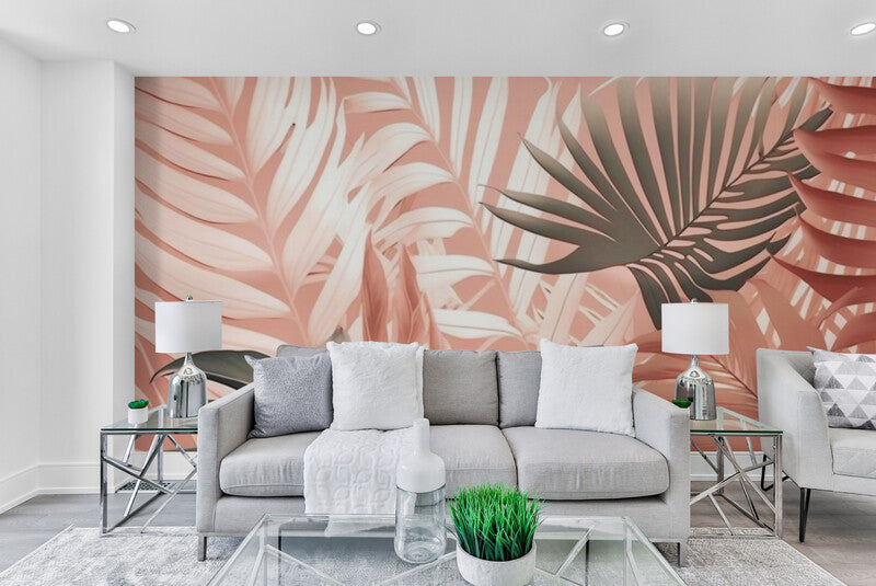 Papier Peint Design - Feuillage Tropical Rose