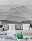 Papier Peint Panoramique - Noir Et Blanc Montagnes Brume