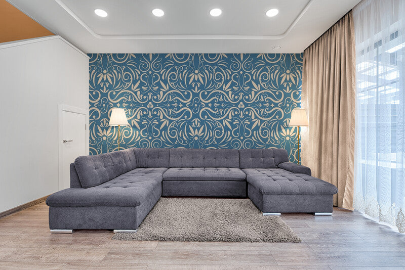 Papier Peint Baroque - Treillis Bleu Et Blanc