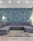 Papier Peint Baroque - Treillis Bleu Et Blanc