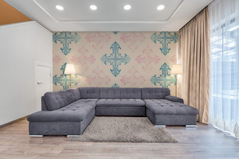 Papier Peint Baroque - Bleu Et Rose