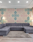 Papier Peint Baroque - Bleu Et Rose