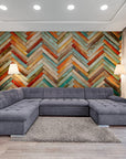 Papier Peint Bois - Chevron Coloré