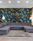 Papier Peint Baroque - Doré Et Bleu