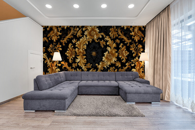 Papier Peint Baroque - Noir Et Doré