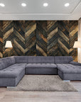Papier Peint Bois - Chevron Patiné