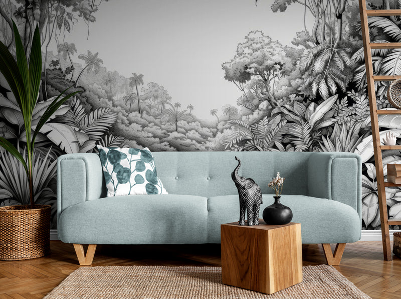 Papier Peint Noir Et Blanc - Paysage Tropical