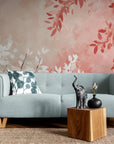 Papier Peint Japonais - Feuillage Blanc Et Rose