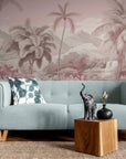 Papier Peint Rétro - Forêt Tropicale Rose