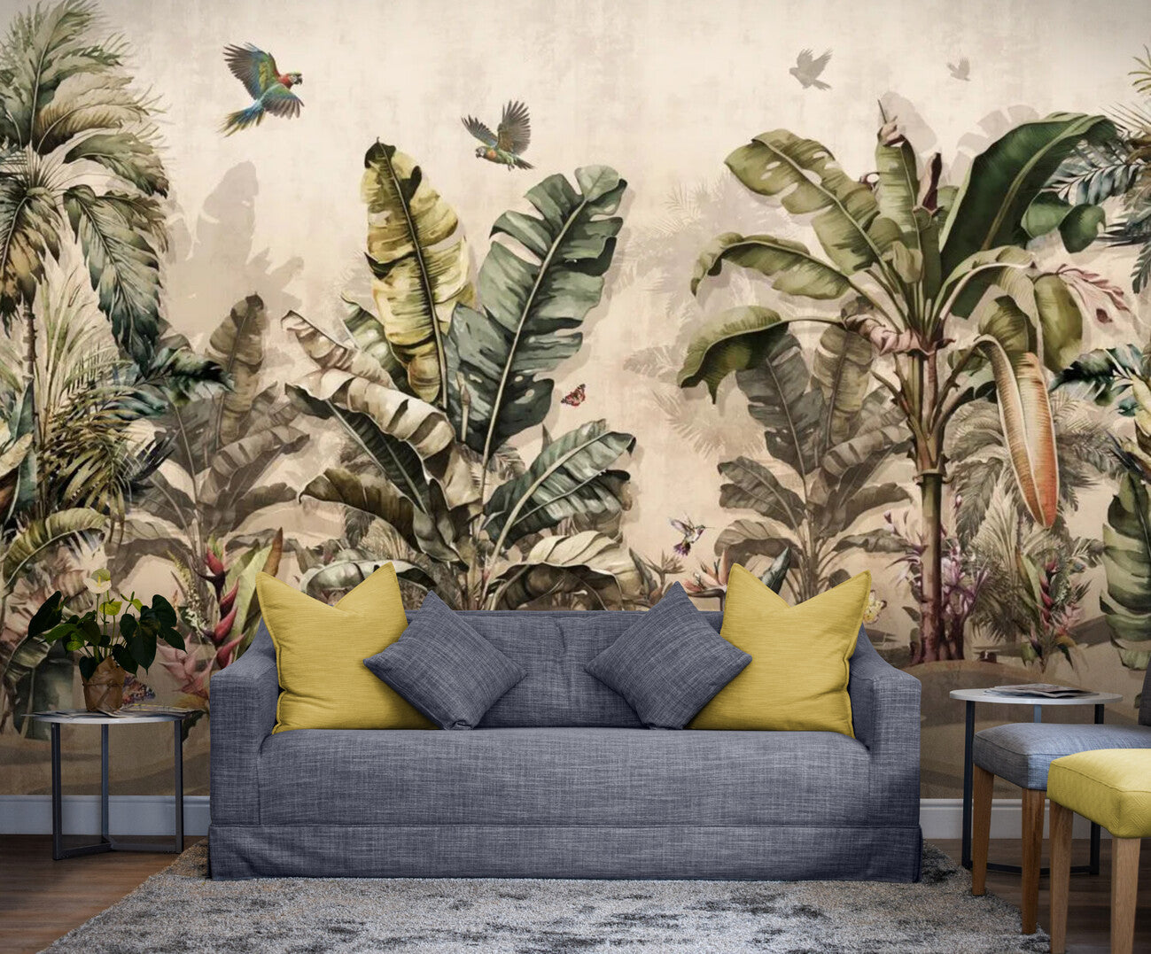 Papier Peint Tropical - Jungle Vintage et Oiseaux