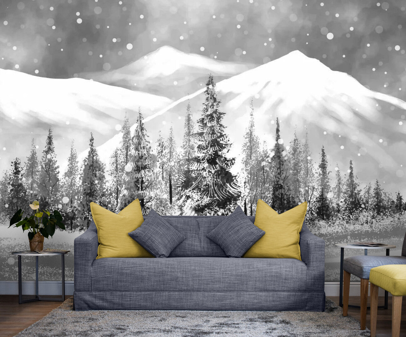 Black and White Wallpaper - Snow in the Mountains