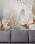 Papier Peint Floral - Magnolias Dorés et Brumeux