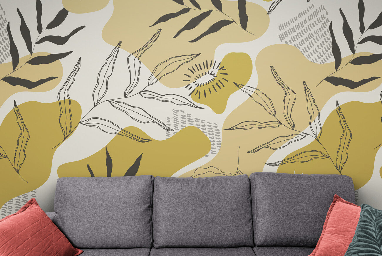 Geometric Wallpaper - Golden Abstract Foliage