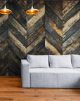 Papier Peint Bois - Chevron Patiné