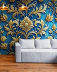 Papier Peint Baroque - Doré Et Bleu