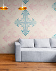 Papier Peint Baroque - Bleu Et Rose