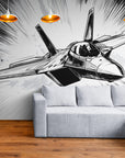 Papier Peint Art & Déco - Avion De Chasse Noir Et Blanc