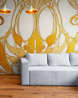 Papier Peint Baroque - Orange Et Doré
