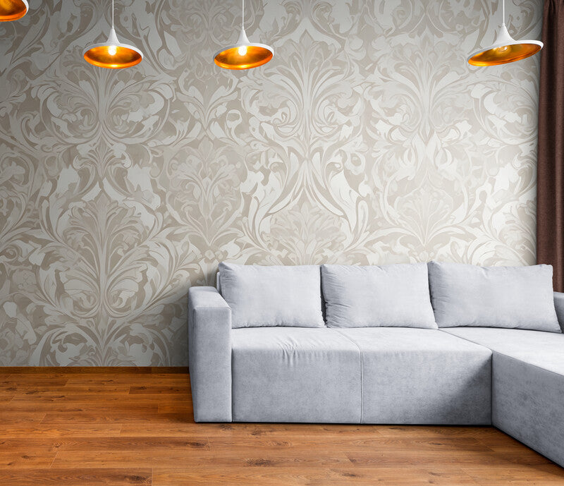 Papier Peint Baroque - Élégance Beige Et Gris