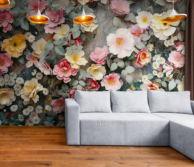 Papier Peint Floral - Mur De Fleurs
