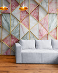 Papier Peint Design - Motifs Géométriques En Marbre Rose Et Blanc