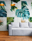 Papier Peint Exotique - Géométrique Plantes Tropicales Et Marbre